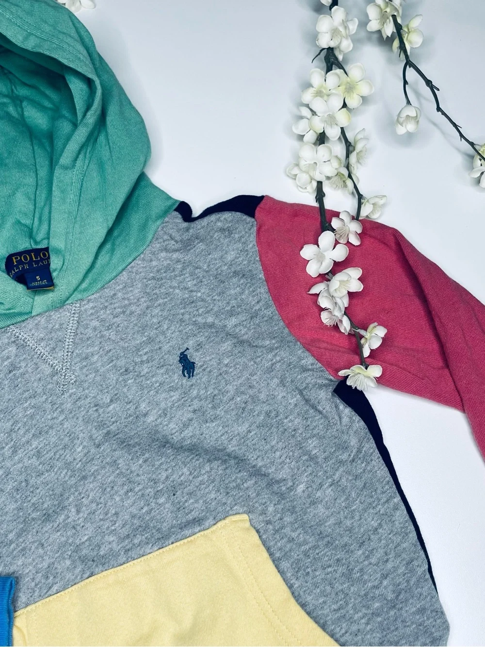 Polo by Ralph Lauren Multicolor Hooded Pullover - Gray, Green, Blue, Red, Yellow
